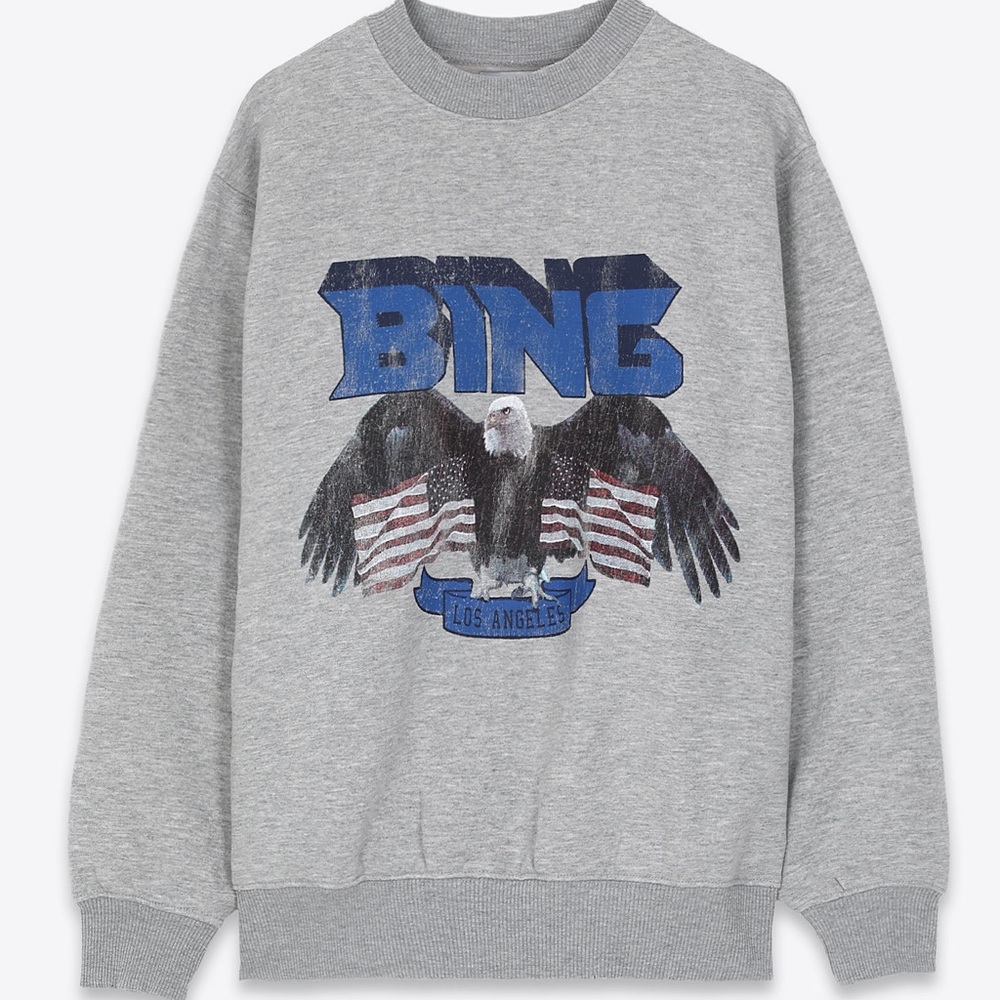 Anine Bing Gray Sweatshirt with Blue Graphic